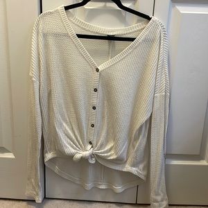 Wild Fable Cream Waffle Knit Front Tie Long Sleeve with Button Detail